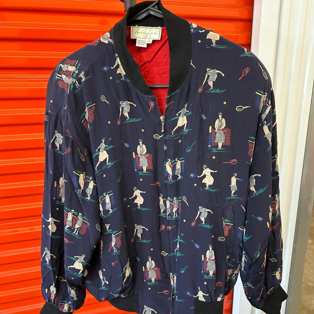 Spenser Jeremy Navy Sports Print Tennis Bomber Jacket